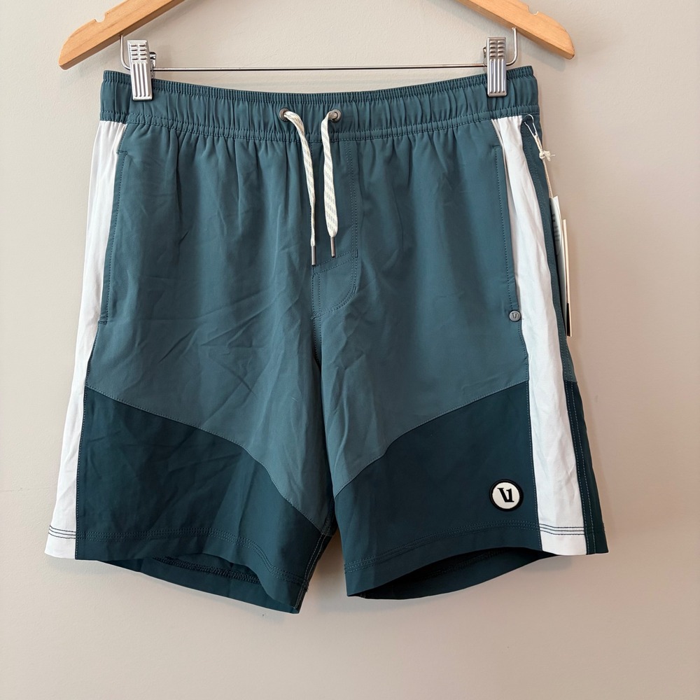 Vuori Kore Shorts Mens Small Teal White Colorblock Lined Athletic Gym Training